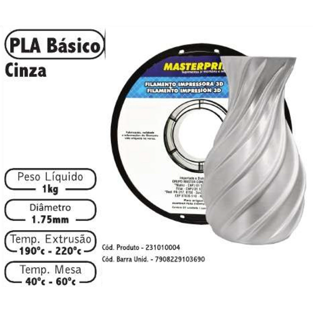 FILAMENTO 3D 1kg – PLA CINZA GRIS