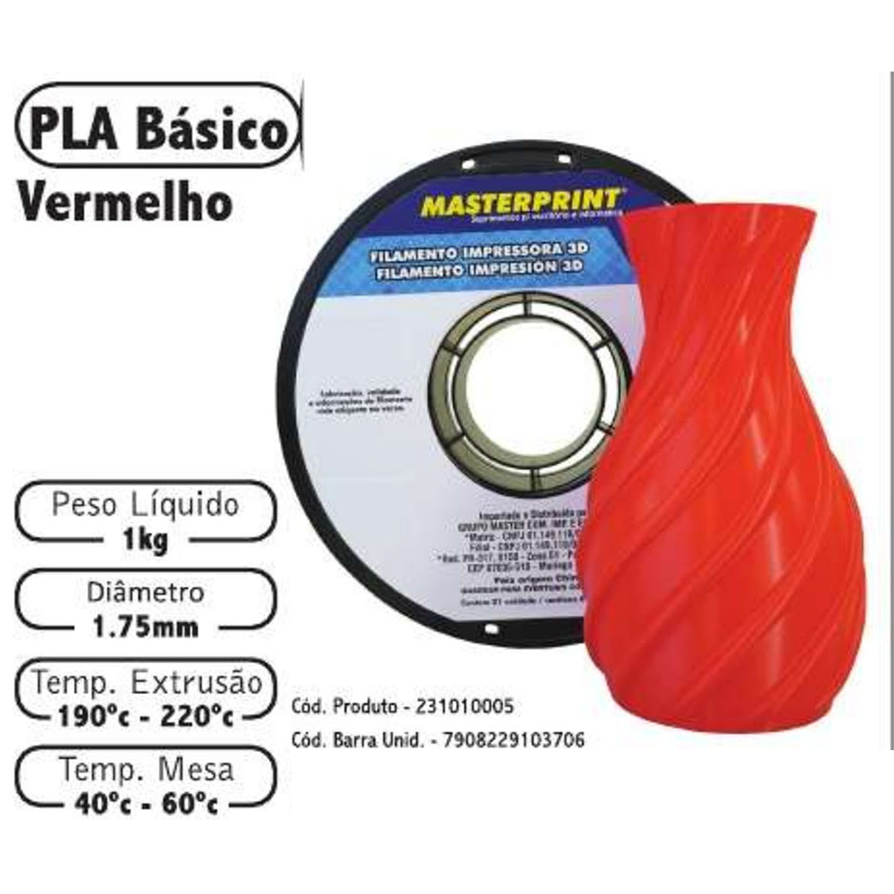 FILAMENTO 3D 1kg – PLA VERMELHO