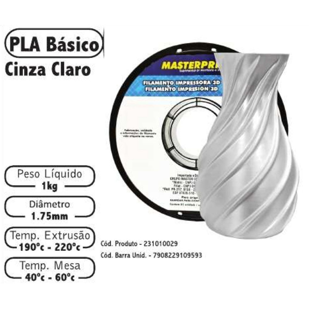 FILAMENTO 3D 1kg – PLA CINZA CLARO