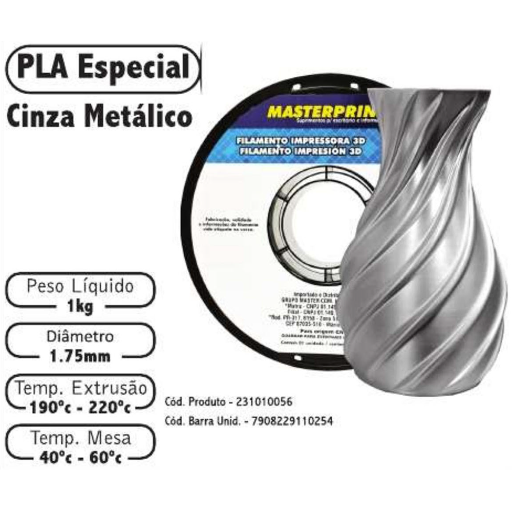 FILAMENTO 3D 1kg – PLA CINZA METALICO