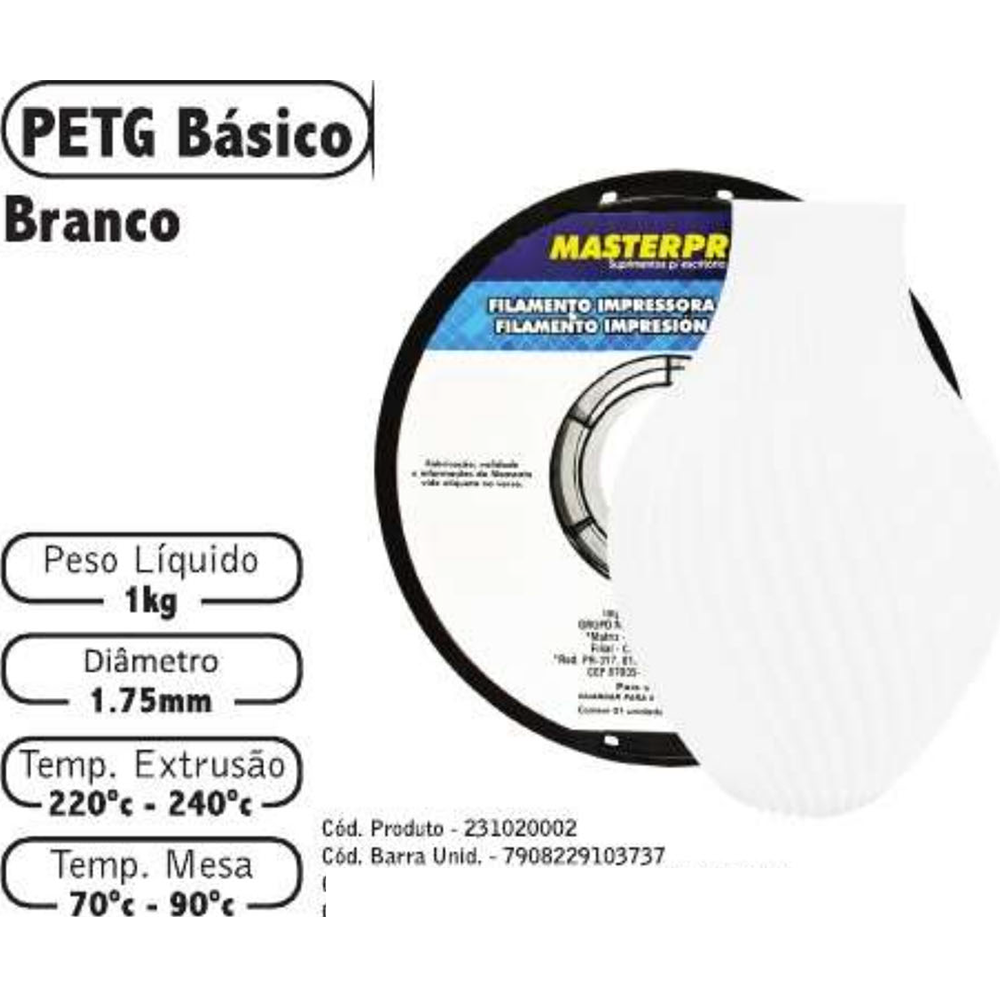 FILAMENTO 3D 1kg – PETG BRANCO