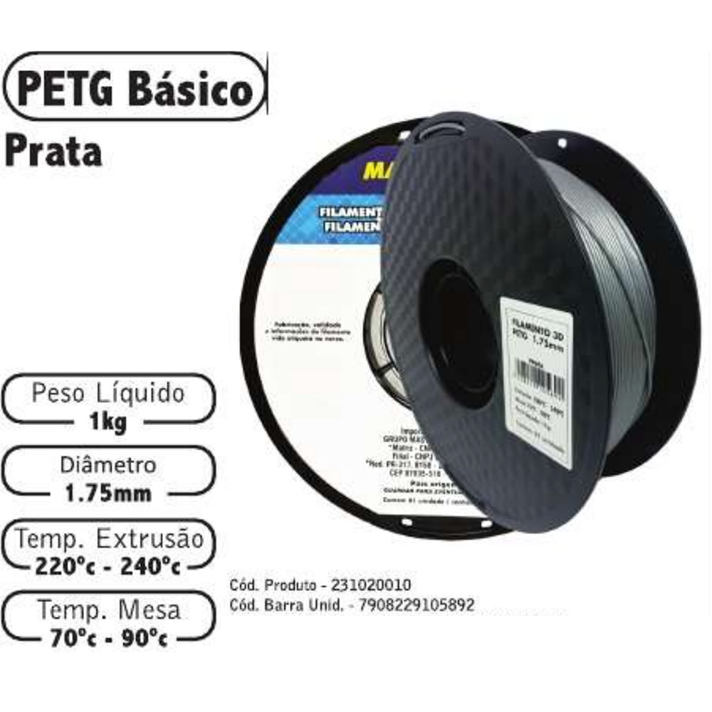 FILAMENTO 3D 1kg – PETG PRATA