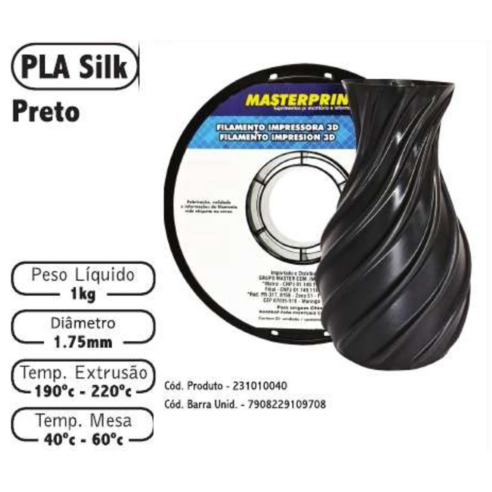 FILAMENTO 3D 1kg – PLA SILK PRETO