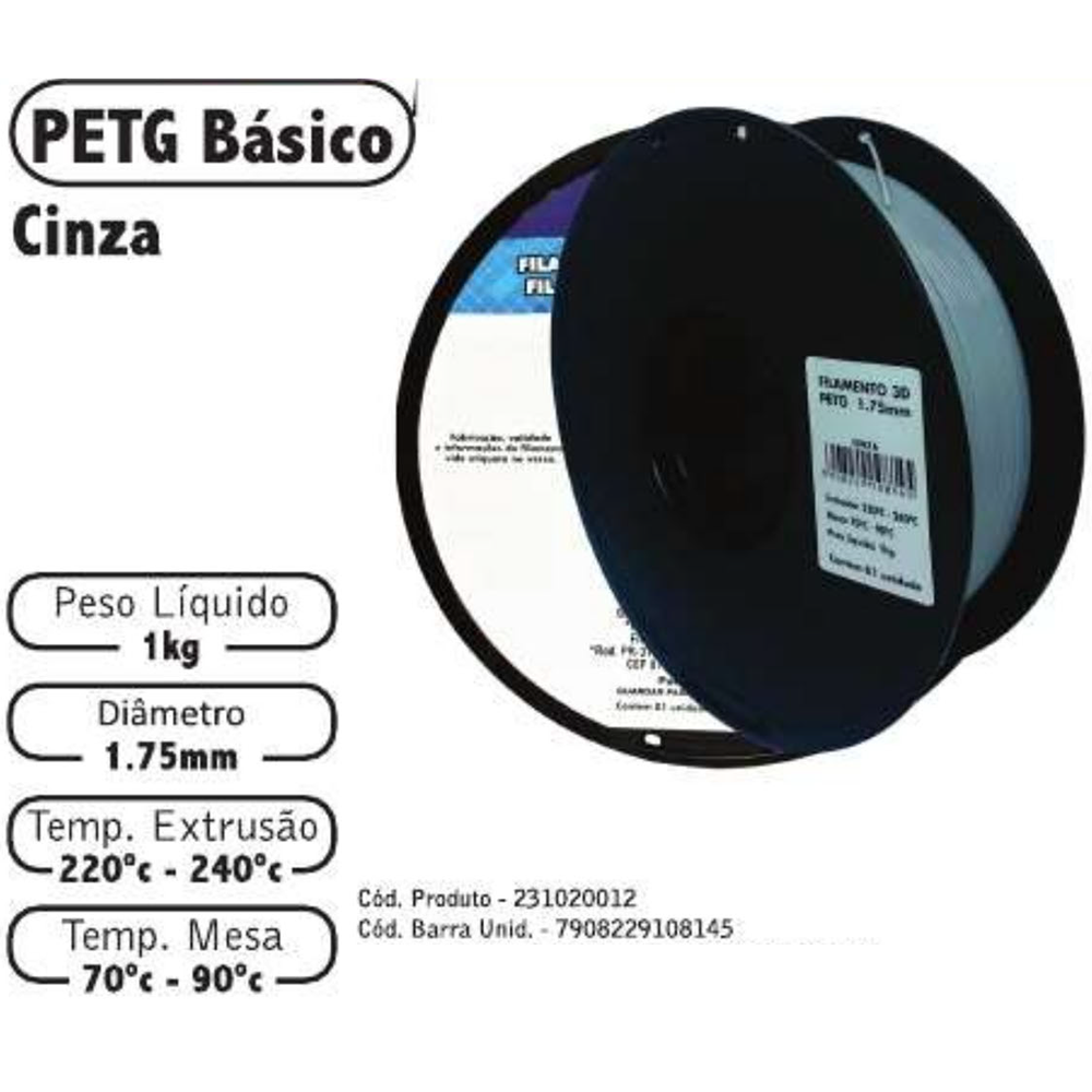 FILAMENTO 3D 1kg – PETG CINZA