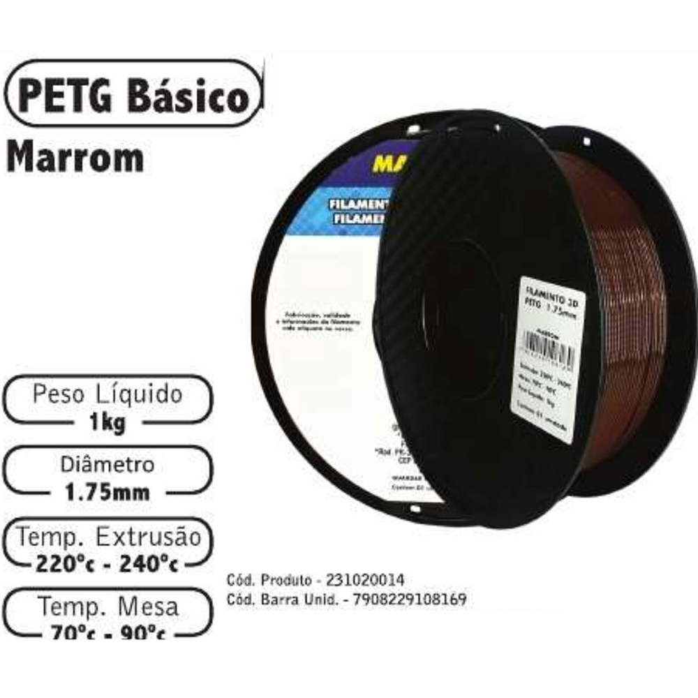 FILAMENTO 3D 1kg – PETG MARROM