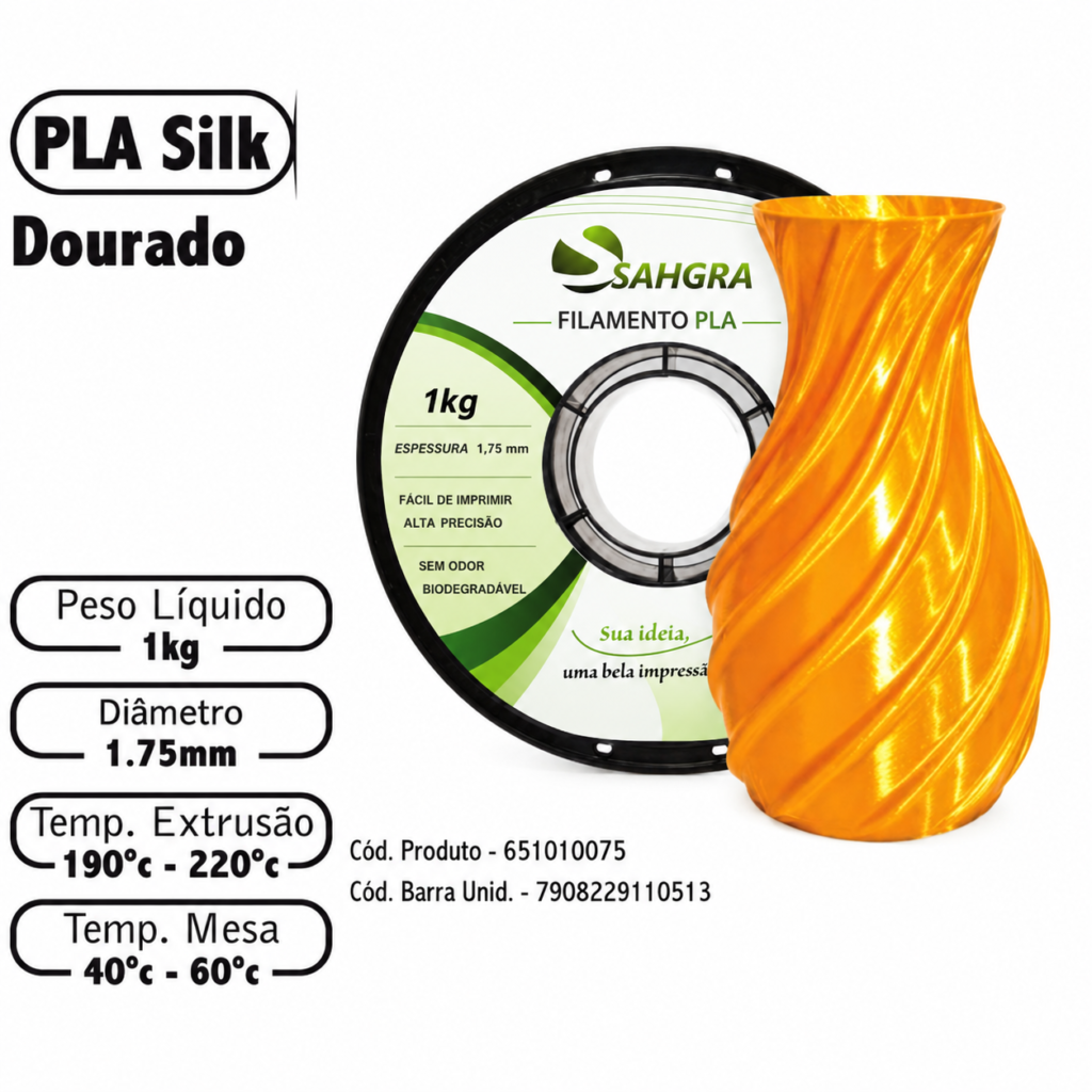 FILAMENTO 3D 1kg – PLA SILK DOURADO