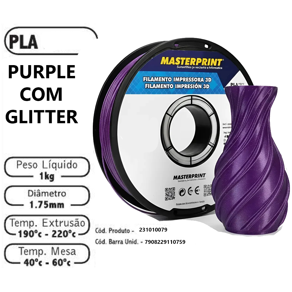FILAMENTO 3D 1kg – PLA PURPLE COM GLITTER