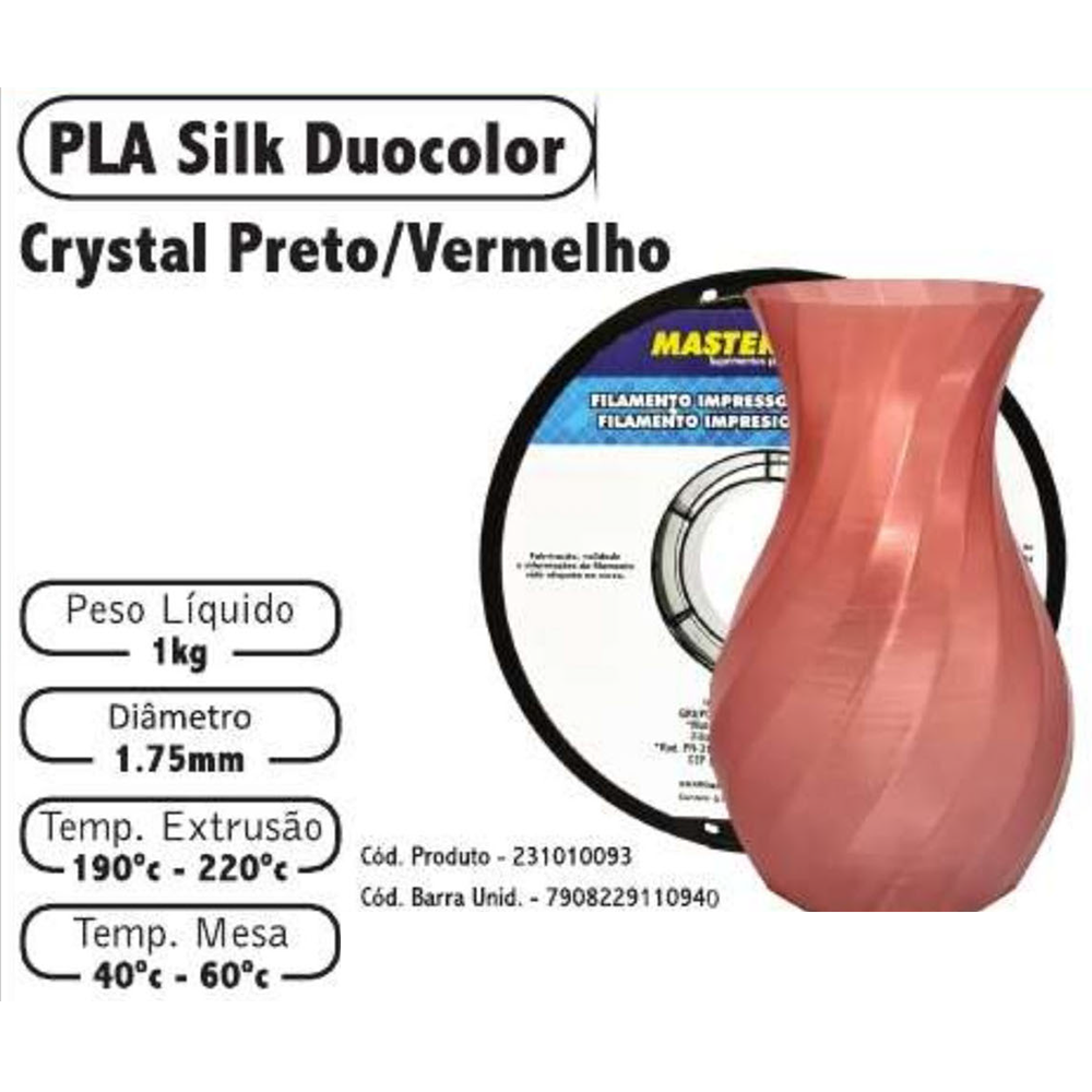 FILAMENTO 3D 1kg – PLA DREAMY CRYSTAL PRETO-VERMELHO