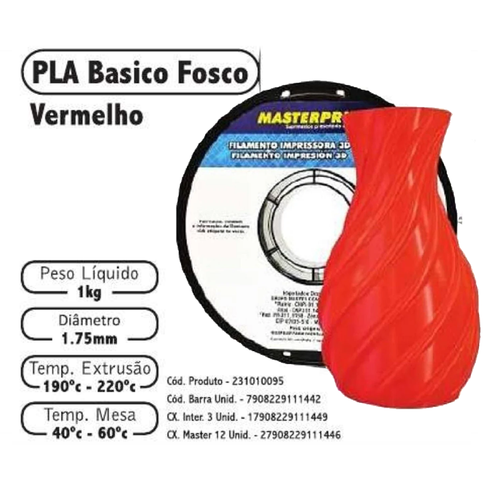 FILAMENTO 3D 1kg – PLA FOSCO VERMELHO