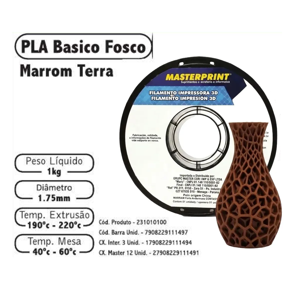 FILAMENTO 3D 1kg – PLA FOSCO MARROM TERRA
