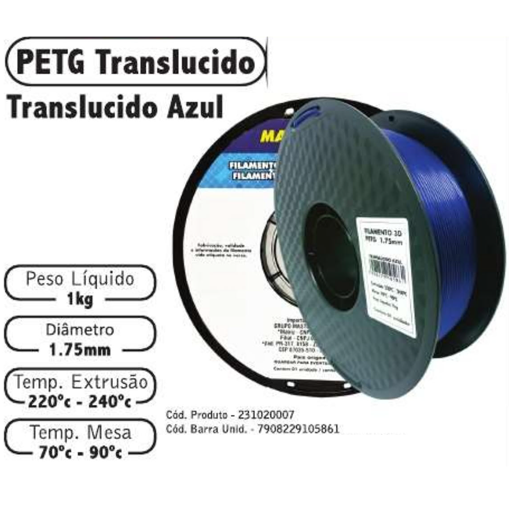 FILAMENTO 3D 1kg – PETG AZUL TRANSLUCIDO