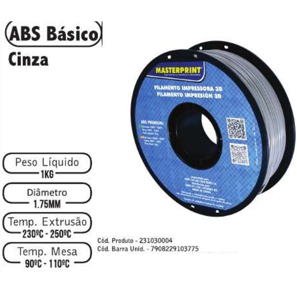 FILAMENTO 3D 1kg – ABS CINZA