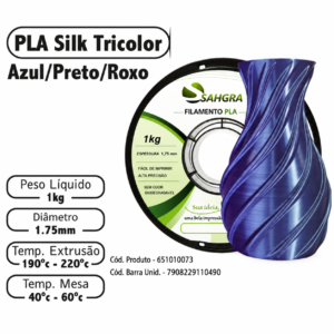 FILAMENTO 3D 1kg - PLA SILK AZUL/PRETO/ROXO
