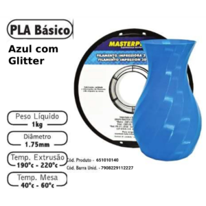 FILAMENTO 3D 1kg - PLA AZUL COM GLITTER