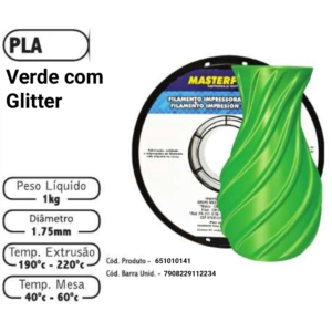 FILAMENTO 3D 1kg - PLA VERDE COM GLITTER