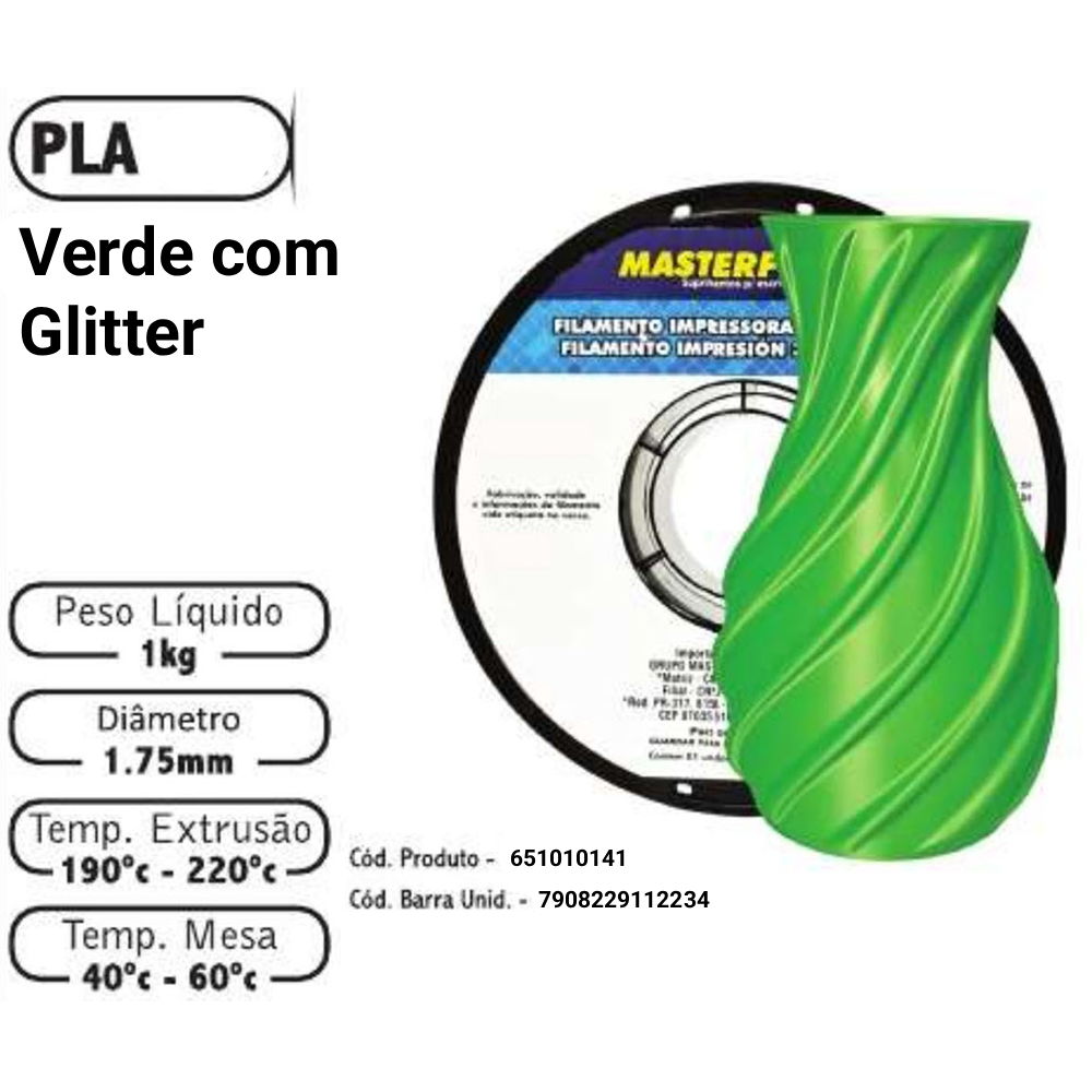 FILAMENTO 3D 1kg – PLA VERDE COM GLITTER