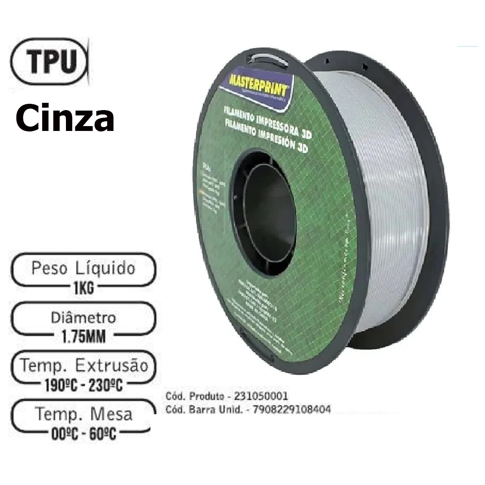FILAMENTO 3D 1kg – TPU CINZA CLARO